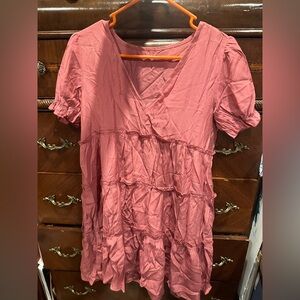 SHEIN Pink V-Neck Ruffle Blouse